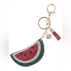 NWT! Watermelon Crystal Rhinestone Tassel Puff Keychain